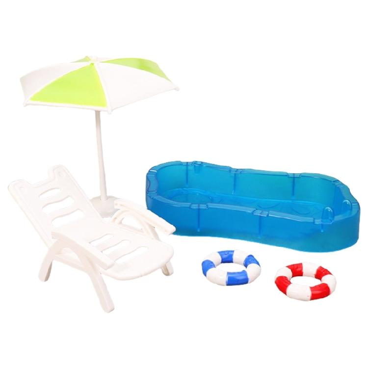 Miniature Beach Scene Set for 1/12 Dollhouses Poolside Display Furniture with Deck Chair Sunshade for Kids Pretend Play