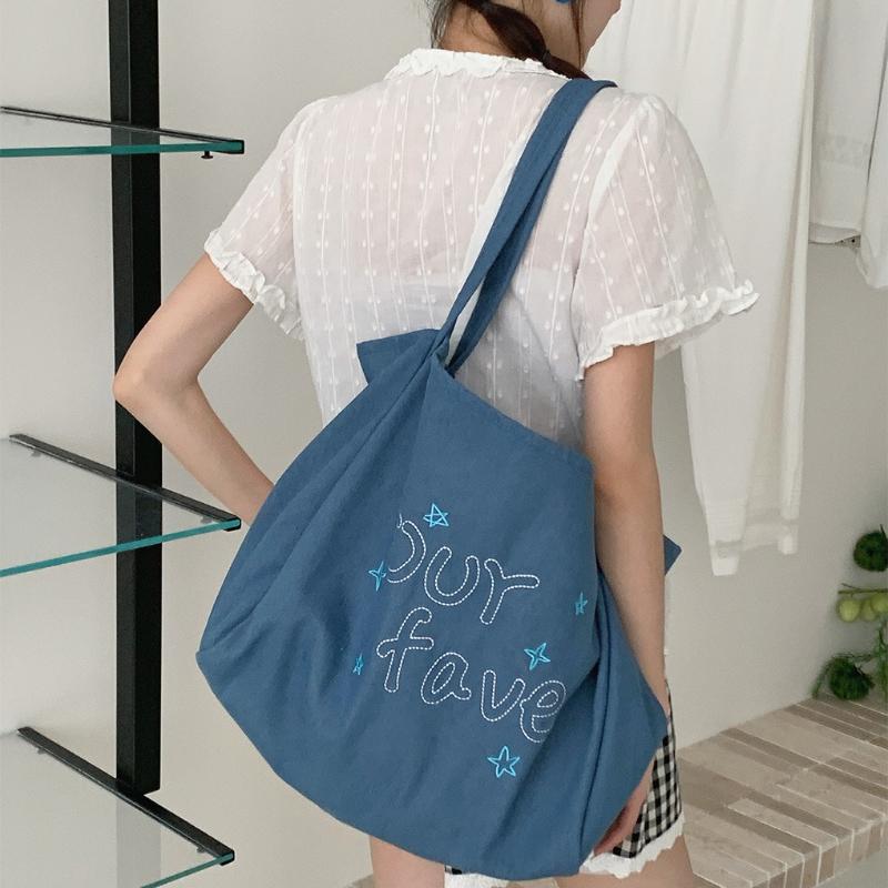 Retro Denim Shoulder Bags for Women Large Capacity Commuter Ladies Tote Handbags Letter Embroidery Female Travel Shopping Bag
