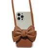 Custodia per telefono con cordino in pelle Pu con fiocco carino 3D per Iphone 11 12 13 Pro Xs Max X Xr 7 8 Plus Cover posteriore morbida e di lusso