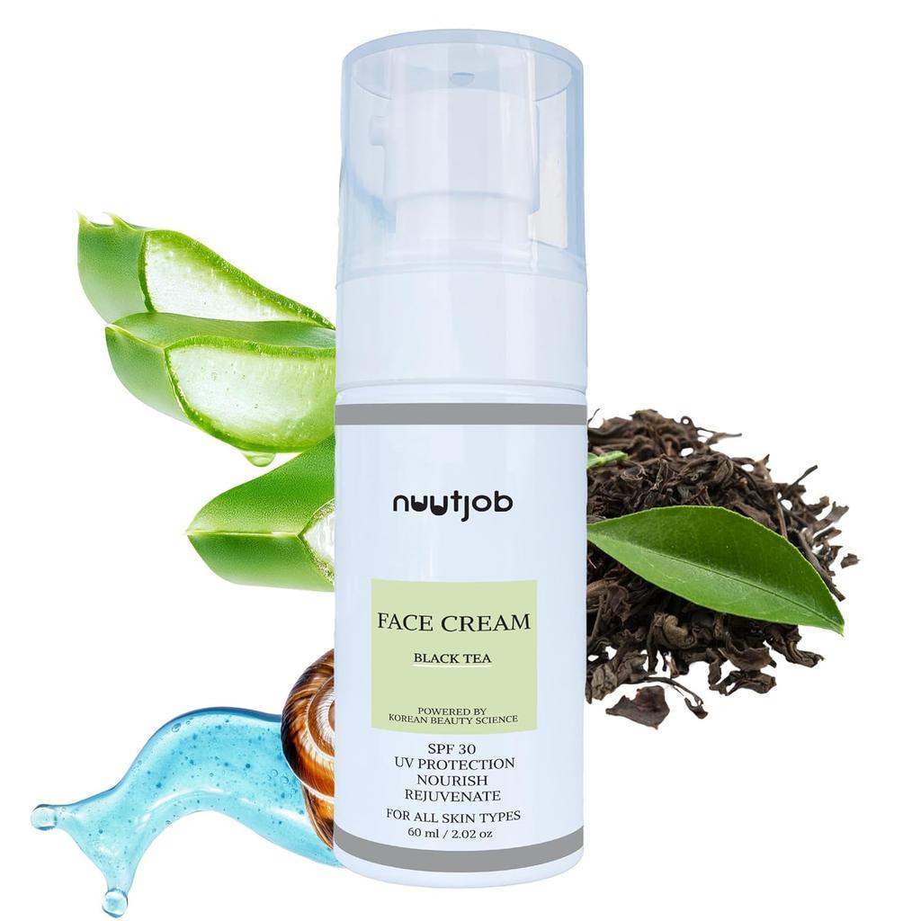 Black Tea Face Cream for Men with SPF 30 | Daily Moisturiser, Anti-Aging & Skin Brightening | Snail Mucin + Aloe Vera | Non-Greasy, Absorbs Fast |