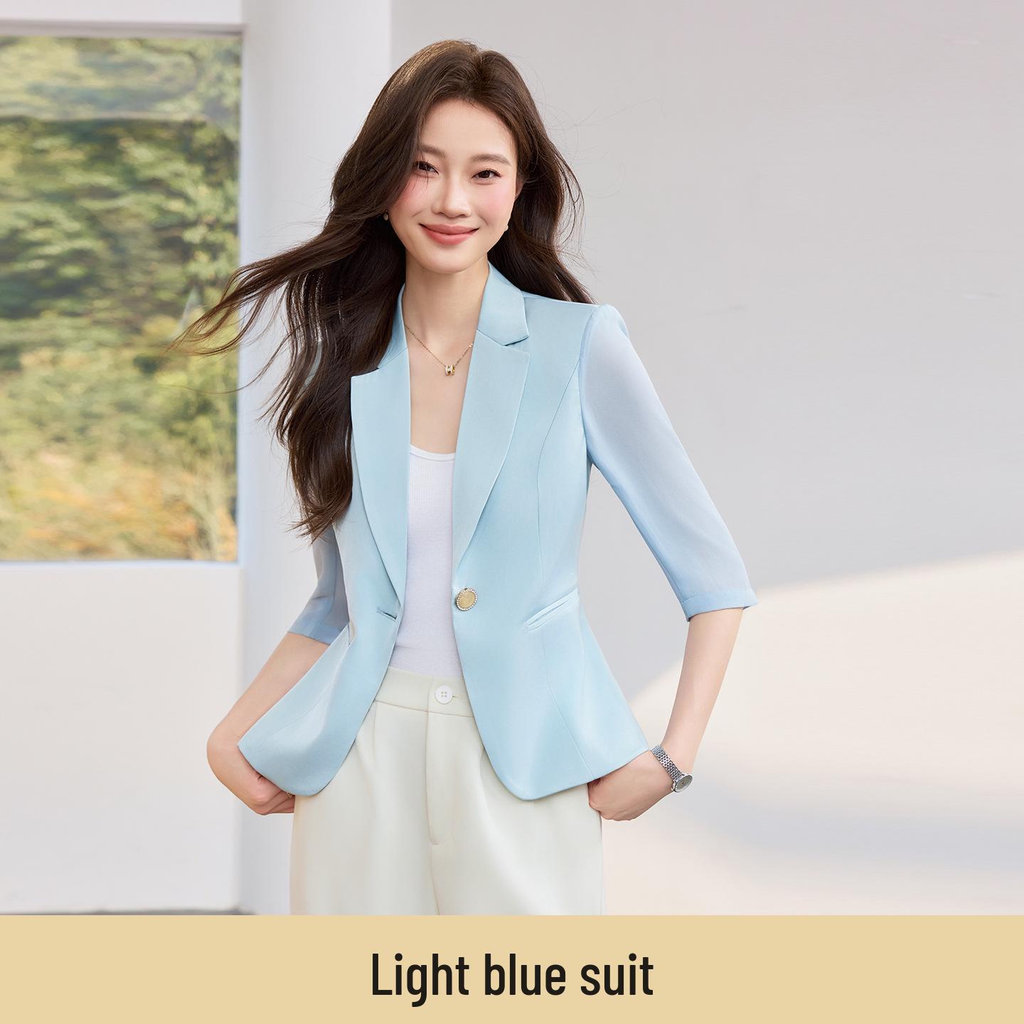 

Универсальный блейзер высокого качества с рукавами 3/4, весна/лето 2026: Профессиональный пиджак для костюма с мелкой текстурой XL светло-синий