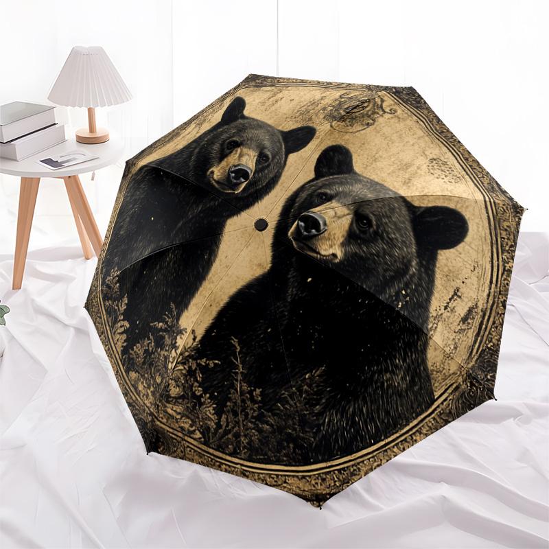 1 PC Automatic Folding Umbrella - Black Bears Pattern, Portable & Foldable Design with 8 Ribs, Christmas Birthday Gifts