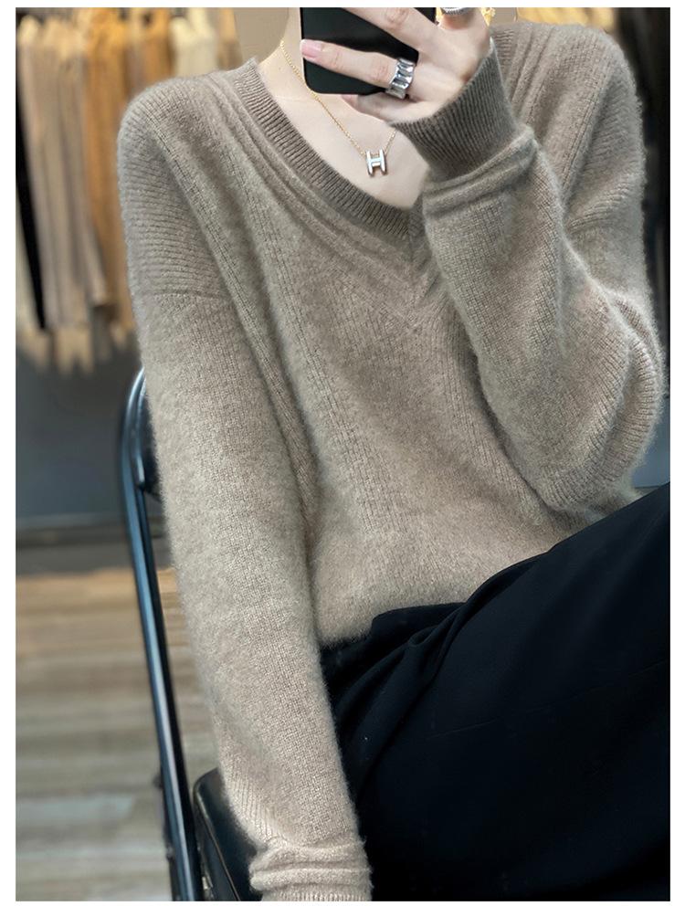 Korean Style V-Neck Wool Sweater: Women's Loose-Fit Autumn/Winter Cashmere Pullover