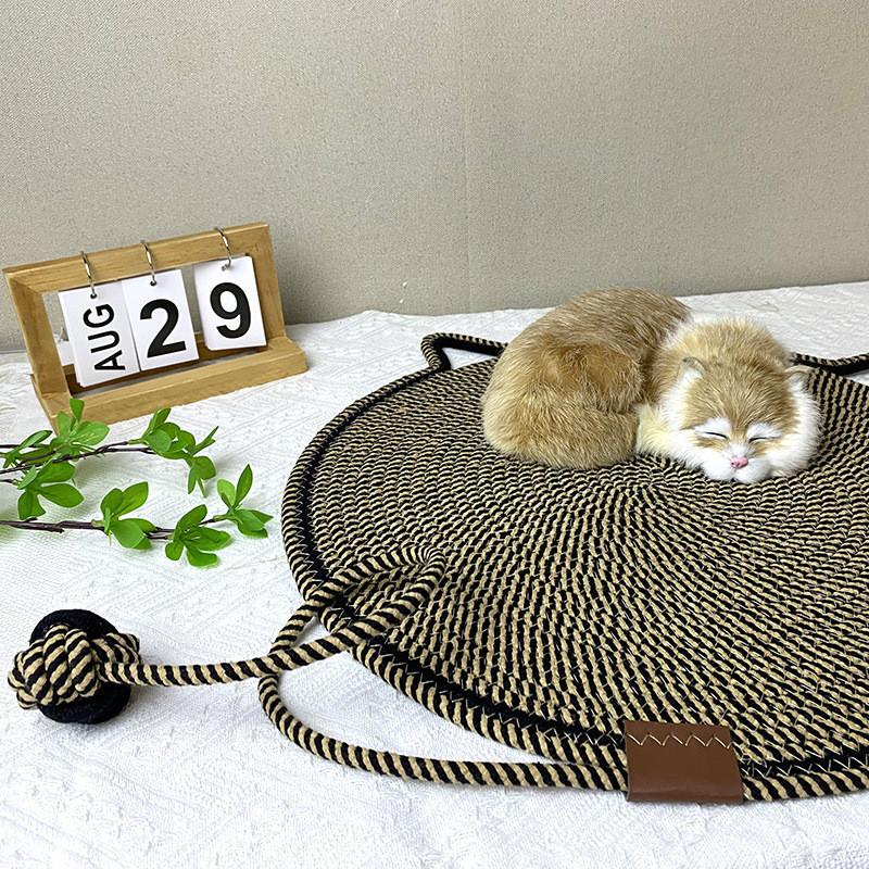 Cotton Rope Woven Cat Scratcher Mat Sleeping Pads With Toy Ball Durable Washable Pet Bed For Cats Owners