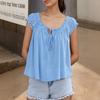 Womens Casual Loose Cute Ruched Tie Sleeveless Top