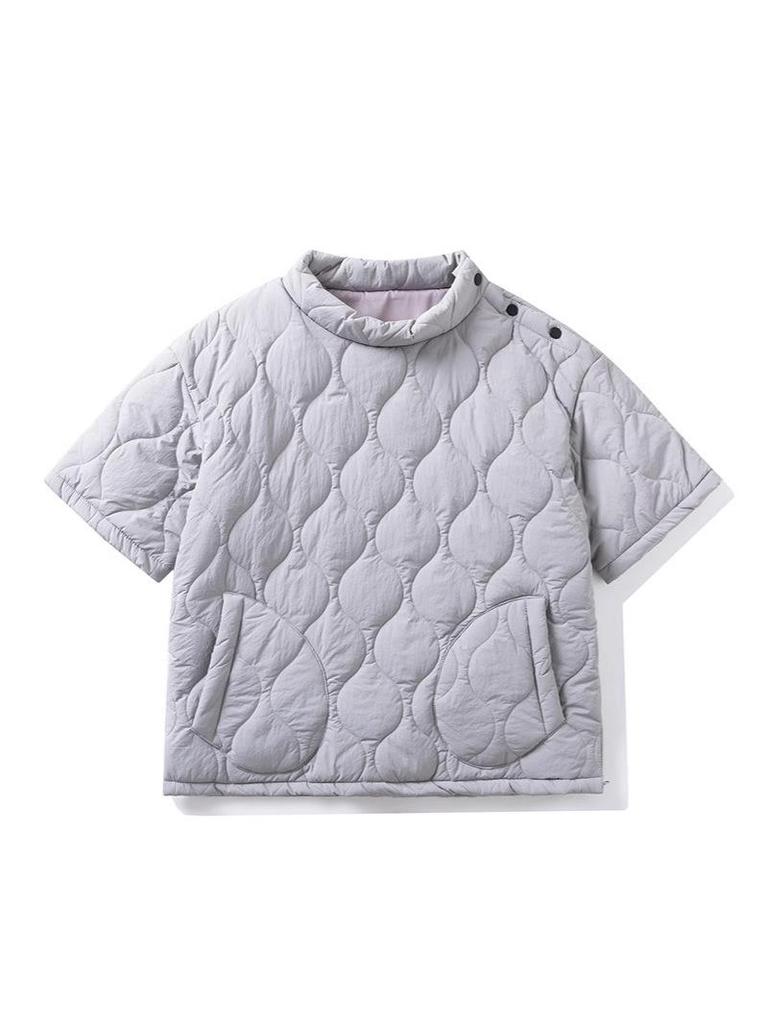 Herren Stepp Baumwolle Halbarm Pullover Jacke—Winter Arbeitskleidung Stil mit Stehkragen, Lockerer Schnitt, Einfarbige