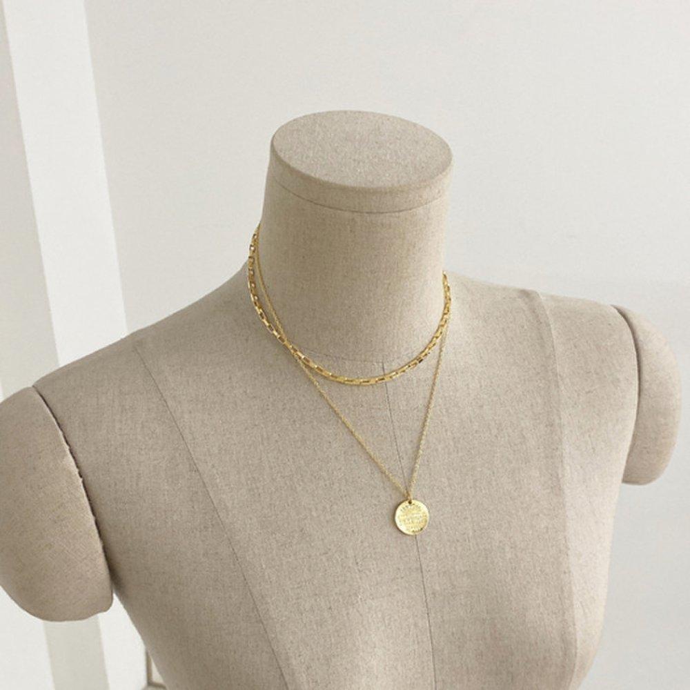 Honey J / Resin Coin Chain 2-Line Layered Necklace (2 Colors)