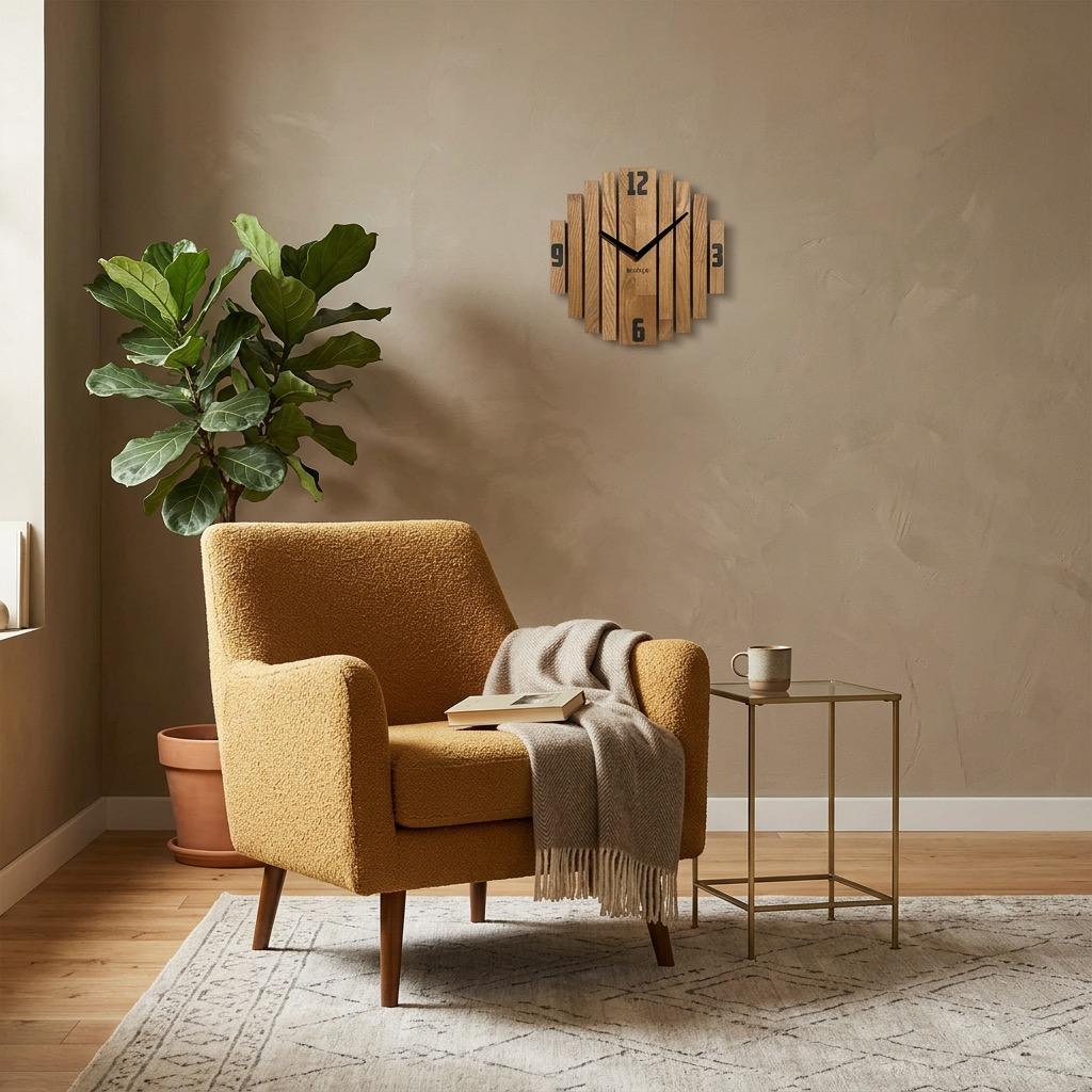 Wooden Wall Clock Symetria 30cm Oak