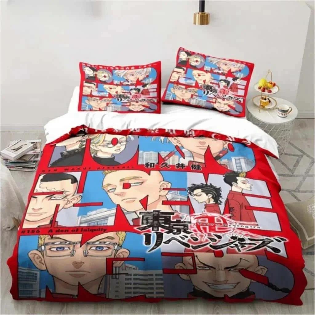 3D Anime Tokyo Revengers Bedding Set Polyester Double Single Full Size Anime Bed Set Adults Teens Bedroom Luxury Duvet Cover Set