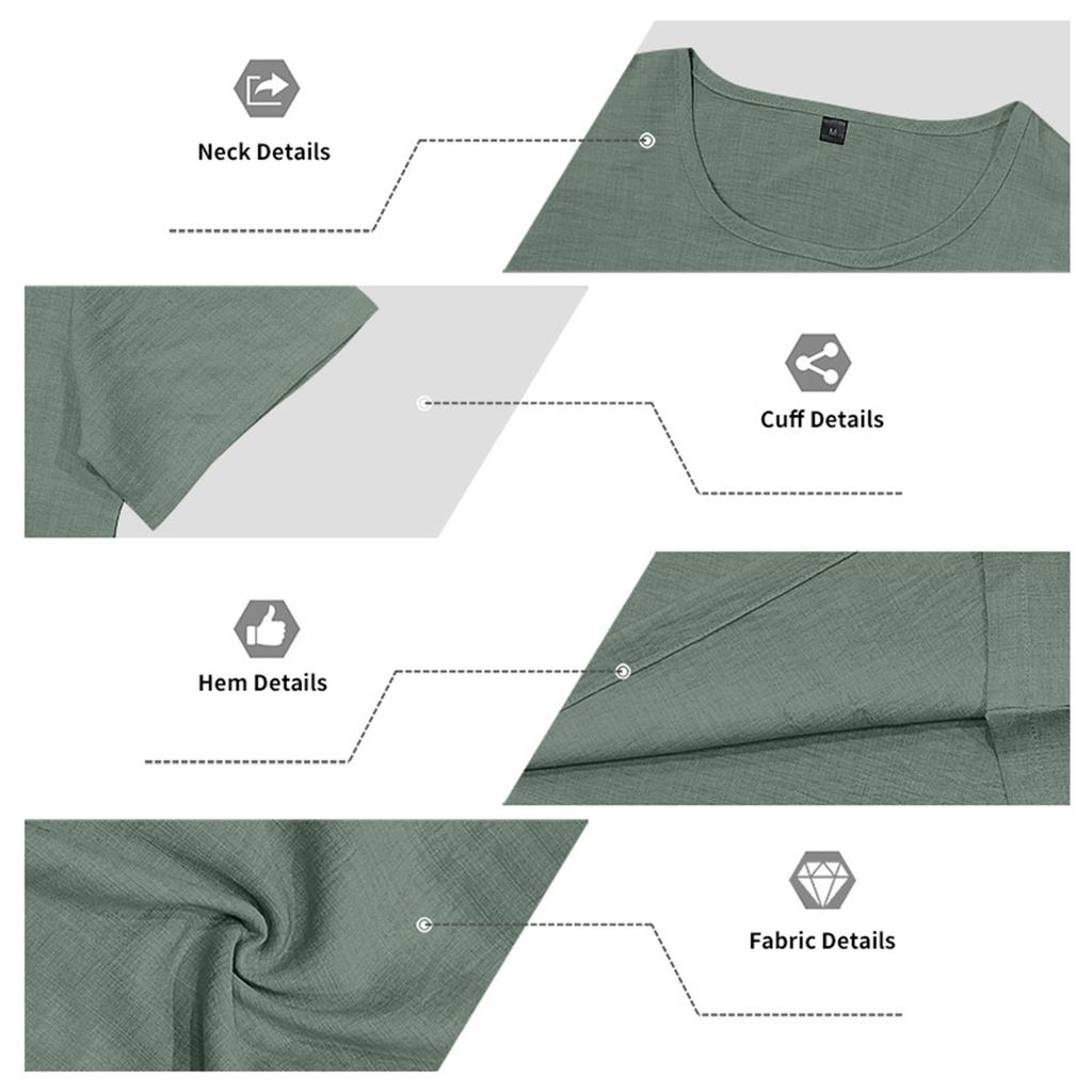 Men's Linen Short Sleeve T Shirt with Print Crew Neck Casual Loose Fit Lightweight Summer Top for Everyday Wear