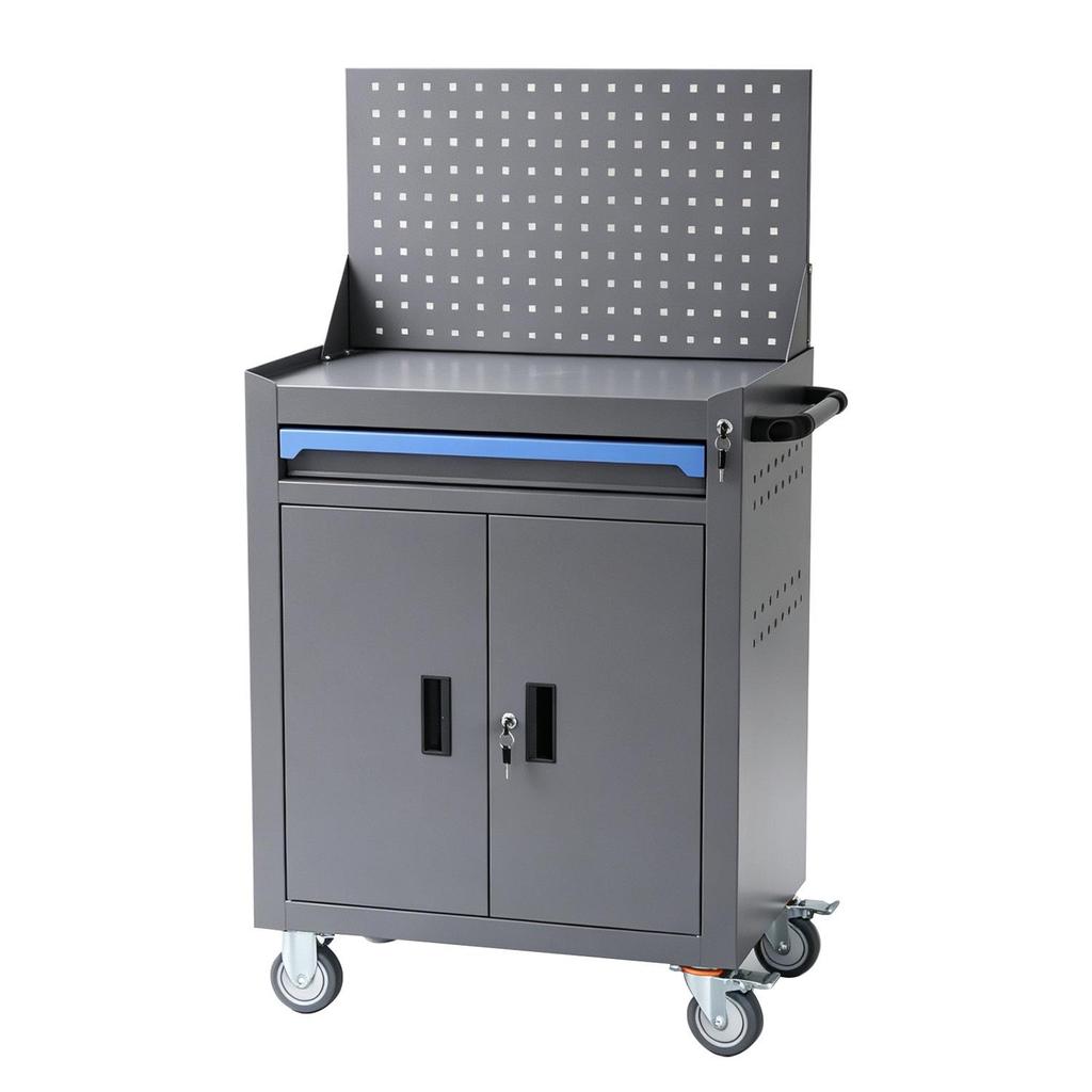 Armoire à outils mobile robuste avec tiroirs et roues - Chariot de rangement à double porte à pousser à la main