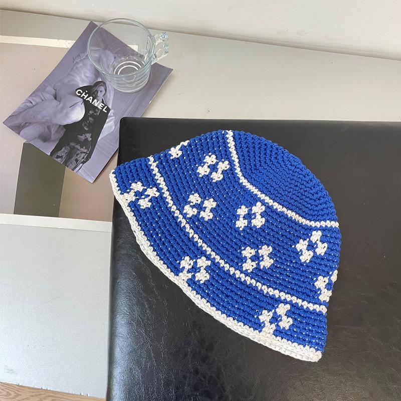 Fashionable Round Top Crocheted Fisherman Hat Breathable Sun Protection Knit Bucket Cap королевский синий