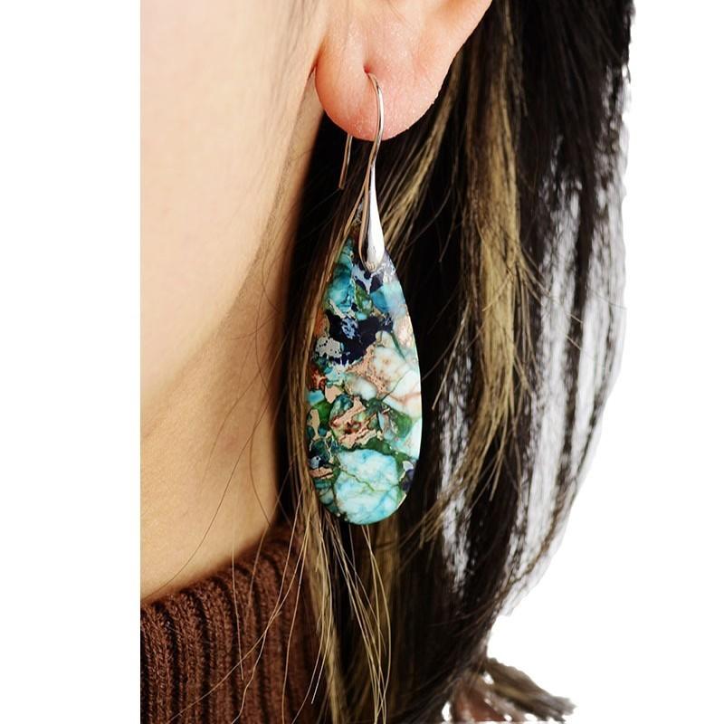 Luxury New Bohemian Emperor Stone Water Drop Pendant Earrings European and American Popular Natural Stone Jewelry Jewelry