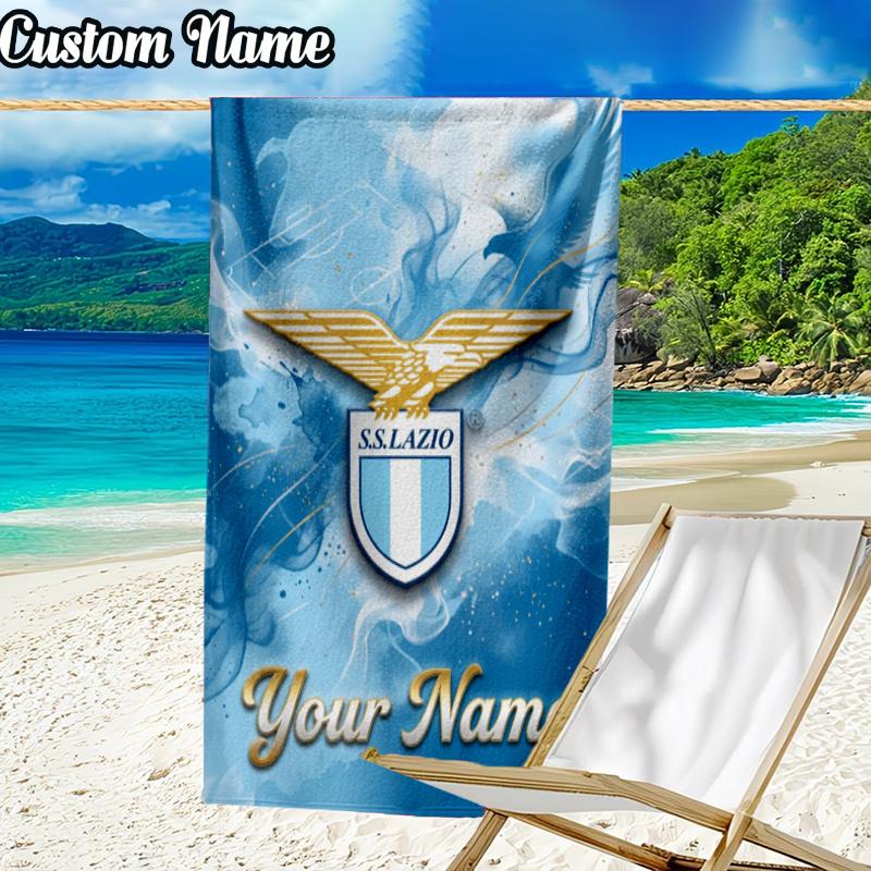 Custom Name Lazio Football Beach Towel - Soft, Ultra-Absorbent Microfiber, Lightweight, Perfect for Beach, Parties, Travel, Camping