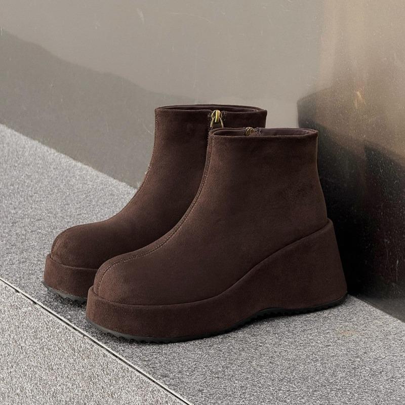 Stivaletti corti con tacco basso da donna, nuovi autunno e inverno, in velluto, caldi, versatili, rialzanti, in camoscio, stivaletti Chelsea