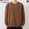 Woodpecker Men's Waffle Knit Long Sleeve T-Shirt - Round Neck, Thick Cotton, Versatile Casual Base Layer for Spring and Autumn