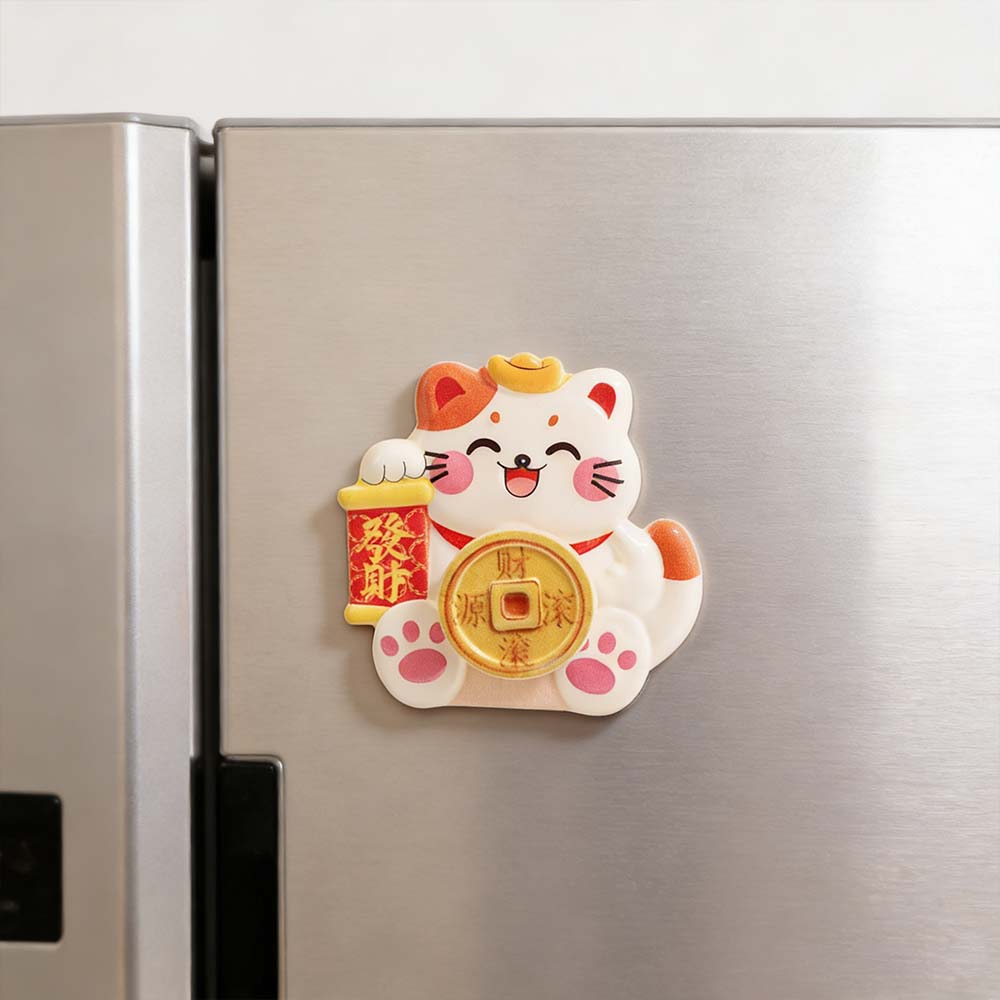 God of Wealth New Year Magnetic Sticker Rotatable Lucky Cat Refrigerator Sticker  Friends