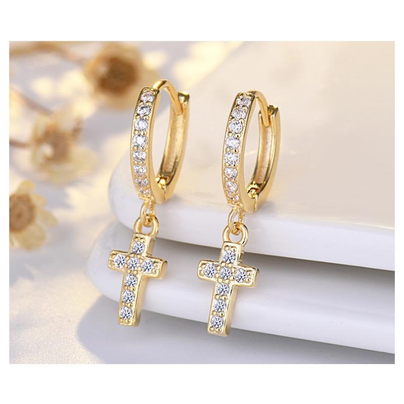 Fashion Personalized Cross Inlaid Zircon Ear Buckle Earrings For Women