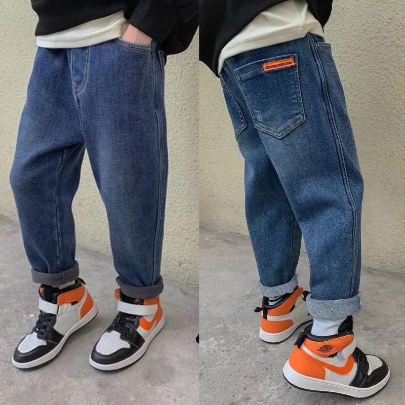 Boys' Pants Thickened One Piece Velvet Children's Fashionable Loose Jeans for Autumn and Winter Outwear