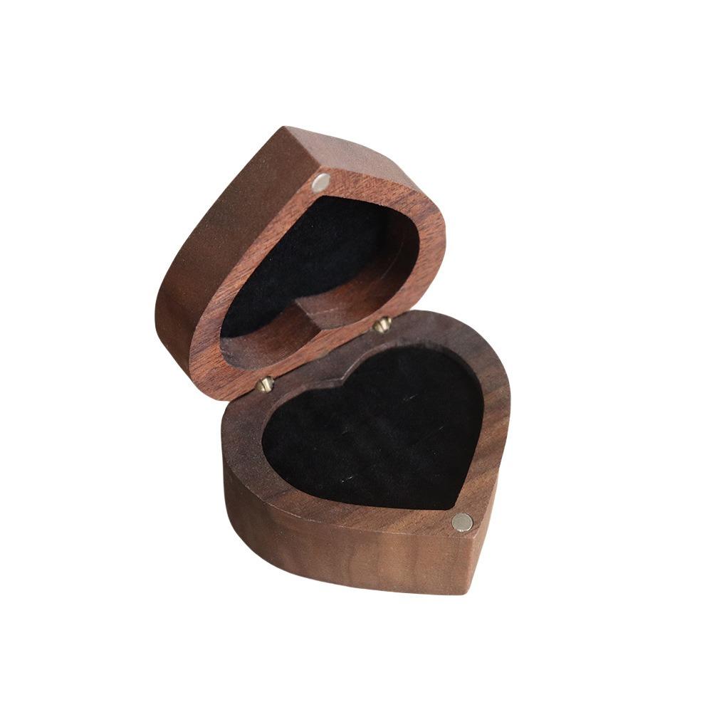 Wedding Heart Rings Holder Anti-collision Rings Bearer Box Simple Walnut Wood Rings Box  Propose