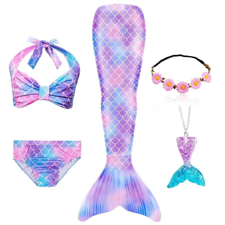 Nieuwe De Kleine Zeemeermin Staarten Ariel Memaid Zwempak Bikini Badpak Halloween Kostuum Meisjes Kunnen Monovin Toevoegen voor Zwemmen in het Zwembad 130(7-8T)
