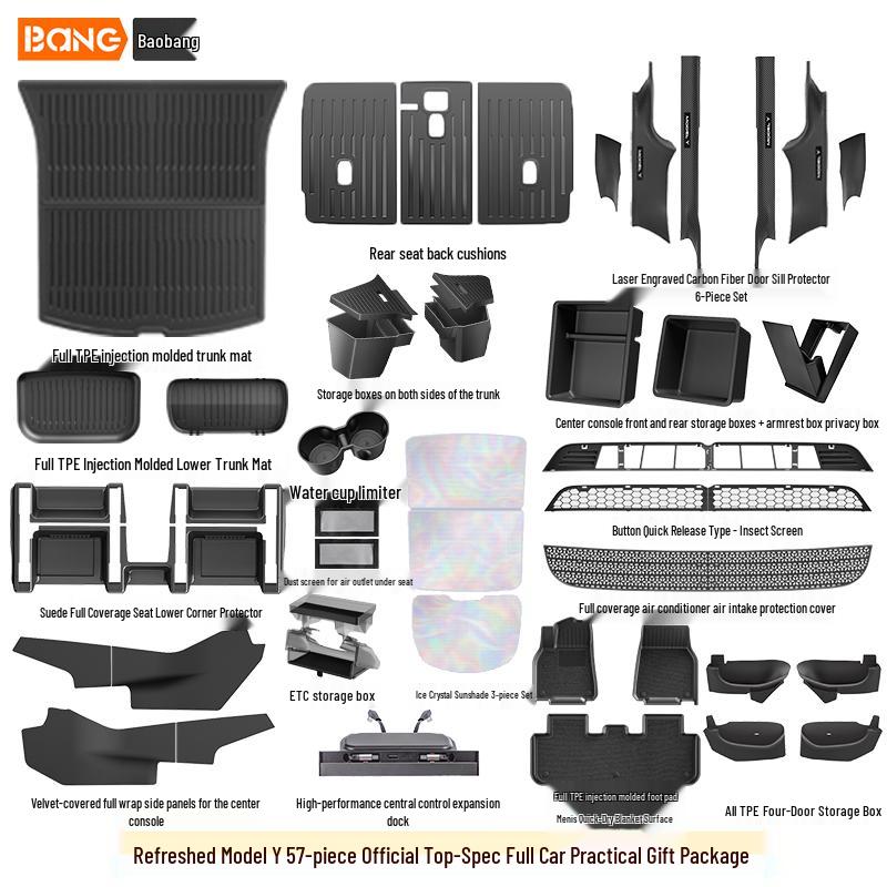 Tesla Model Y & 3 Refresh TPE Interior Floor Mats - Full Set Protection Accessories