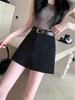 Women's High-Waist Summer A-line Booty Shorts - Black Outwear Slimming, Loose, Casual Wide-Leg Pants