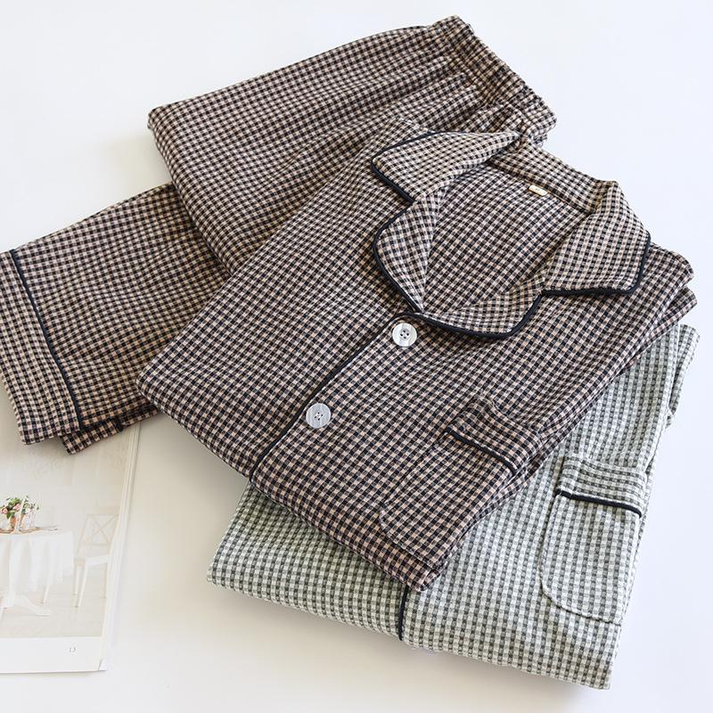 Men's Pajama Set Fall Winter Thick Warm Long Sleeve Tops Pants Pajama Sets Soft Plaid 2 Piece Button Down Lounge Set for Men Lapel Comfort Sleepwear