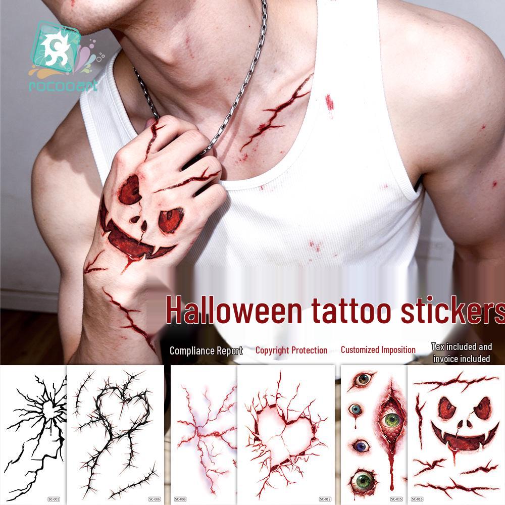 Waterproof Halloween Skull Vein & Crack Face Tattoos for Horror Makeup & Costume Parties