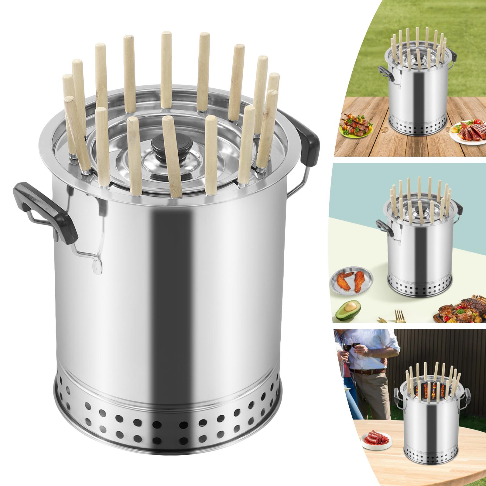 

Silver Stainless Steel Charcoal Grill,16/20 Strings Portable Cylinder Charcoal Grill for Camping,Picnics