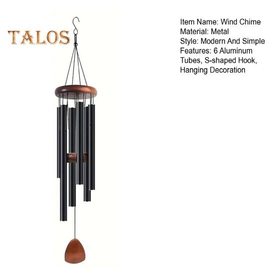 Retro-Windspiel mit 6 Aluminiumröhren und S-förmigem Haken, natürliche, beruhigende Melodie, Vintage-Windspiel für Garten, Terrasse, Außenbereich, zum Aufhängen, Windglocken-Dekoration