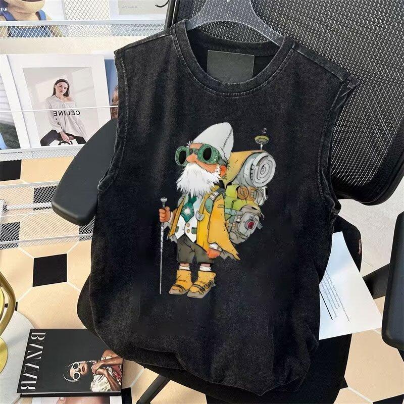 

Men S Summer Printing Design Sleeveless Top Hong Kong Style Trend Sleeveless Short-Sleeved Popular Simple Versatile Undershirt Shoulders M сірий колір