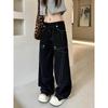 Fashionable Personalized Bright-line Personalized Straight Jeans Women In Spring and Autumn New American Retro Loose Wide-leg Pants