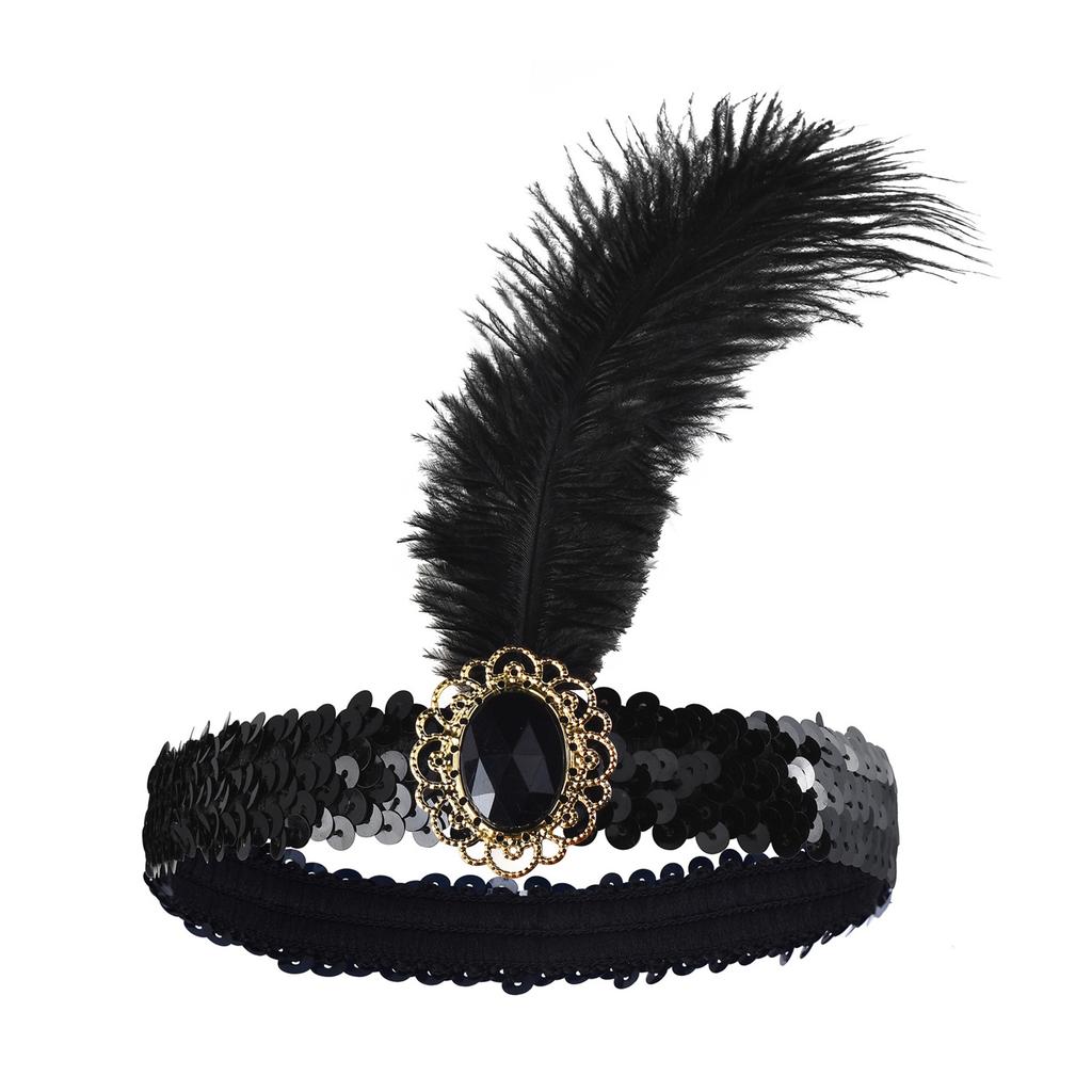 1920s Elegant Rhinestone Leaf Feathered Hairband For Wedding Party and Formal Event Comfortable Elastic Band Headwear