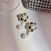 S925 Silver Camellia Pearl Drop Earrings - Japanese Korean Retro Style