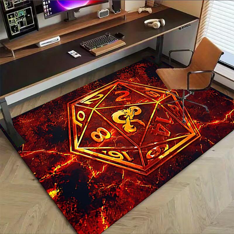 1 Stück Würfel & Drache Rutschfester Boden Teppich Kompatibel für Büro & Wohnzimmer & Schlafzimmer & Esszimmer - Flach - Maschinenweberei-S0313