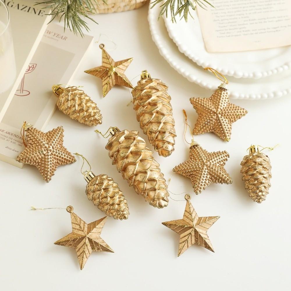 5Pcs 3/6Pcs Christmas Painted Pine Cone Painted Star Pine Cone Hanging Pendant Hanging Plastic Christmas Tree Decoration Navidad