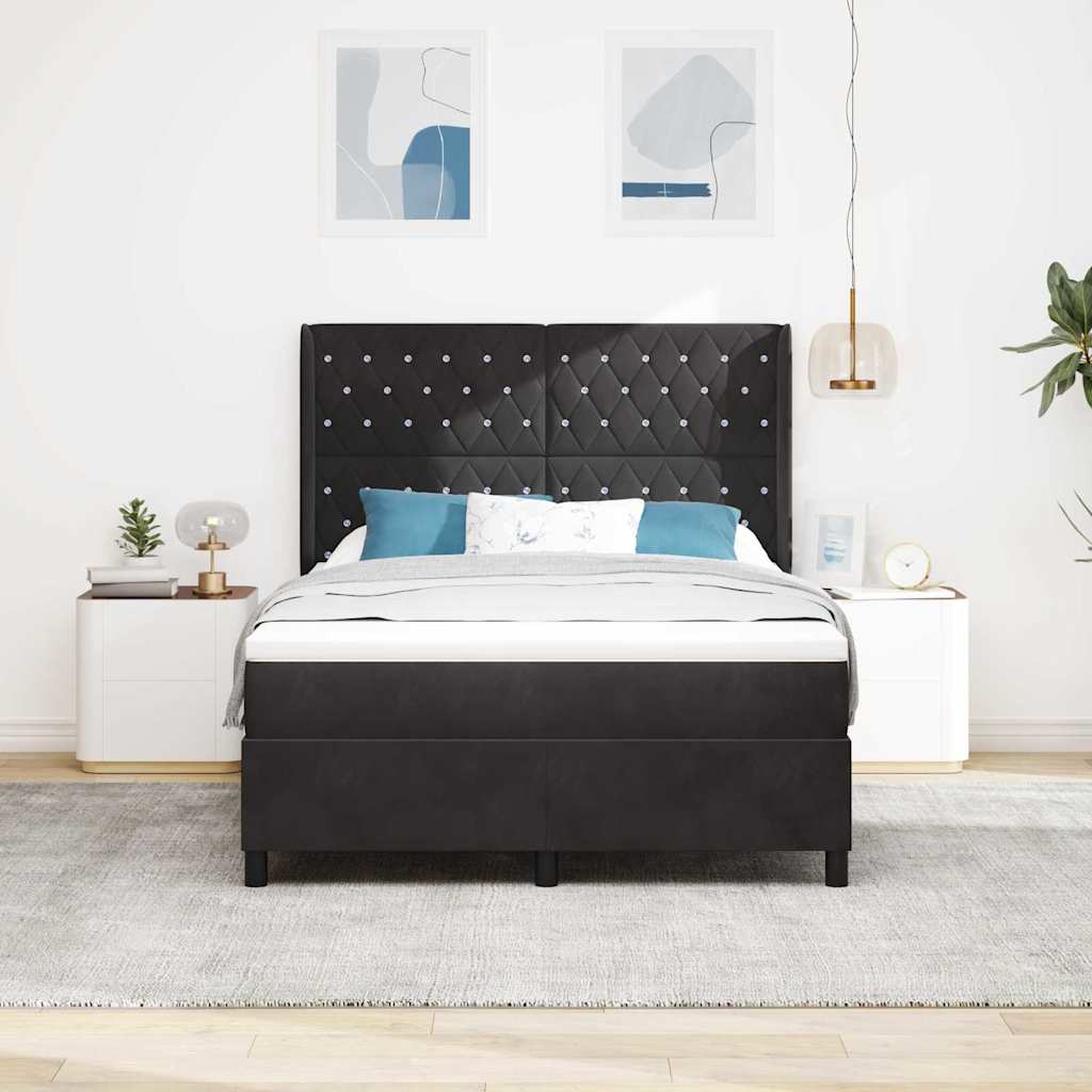 Box Spring Bed with Mattress Black 140 X 200 Cm Velvet