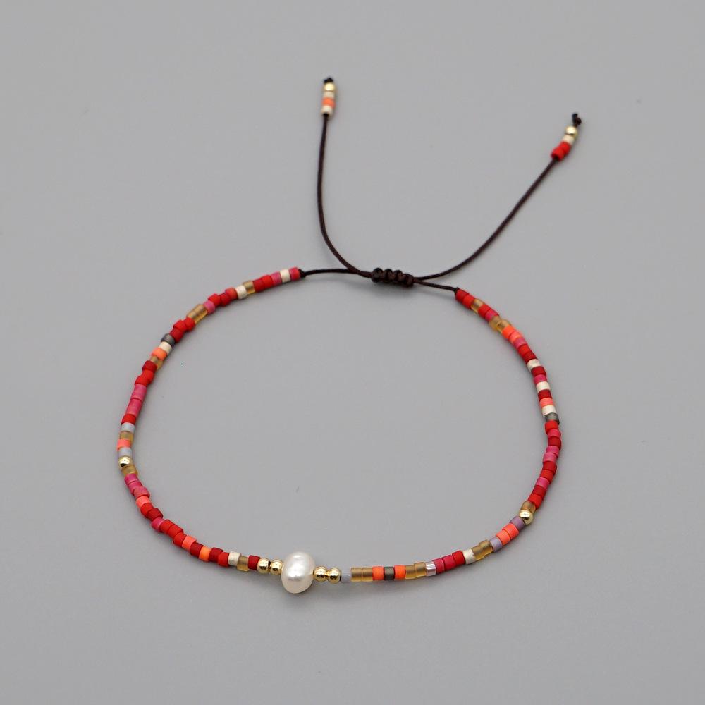 Retro Colorful Seed Bead & Faux Pearl Adjustable Bracelet - Trendy Hand-woven Jewelry for Women