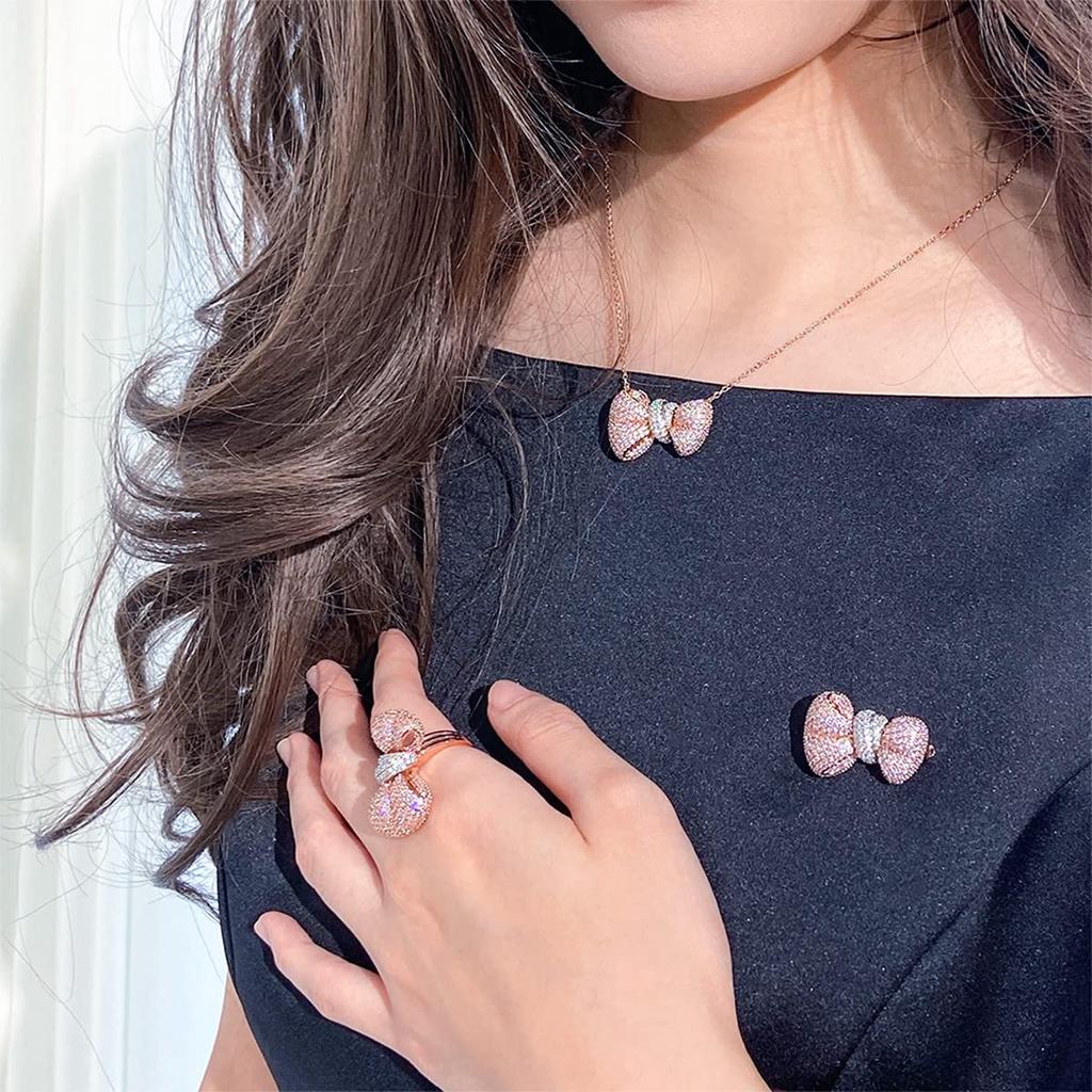 LAVINA Pave Cubic Zirconia Ribbon Exquisite Brooch Pin Bridal Jewelry Wedding Rhodium Plated Cubic Zirconia Women's Prom, Brass. ,