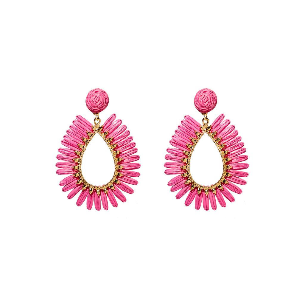 Persönlichkeit Übertreibene Farbe Raffia Ohrringe, Urlaubs-Wind Strand Geometrische Wassertropfen Hohl-Ohrringe für Frauen