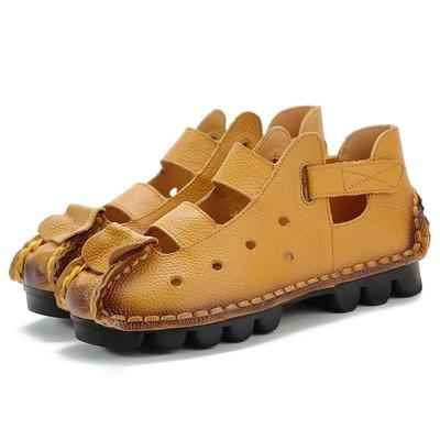 Summer First-layer Cowhide Flat-soled Women's Shoes Ethnic Style Leather Breathable Women's Sandals Hollow Shoes