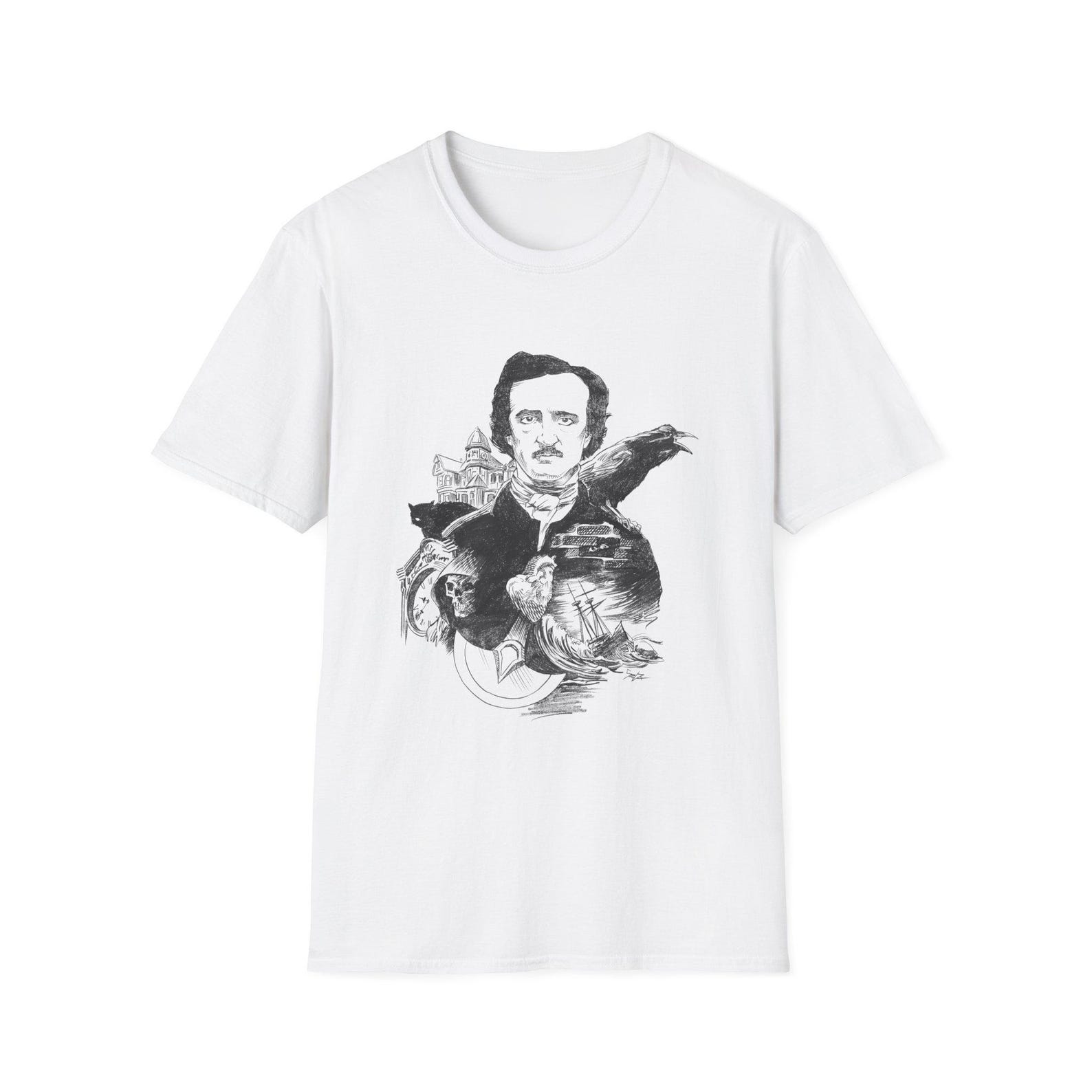 Edgar Allan Poe Portrait T-Shirt, Gothic Literature Top L