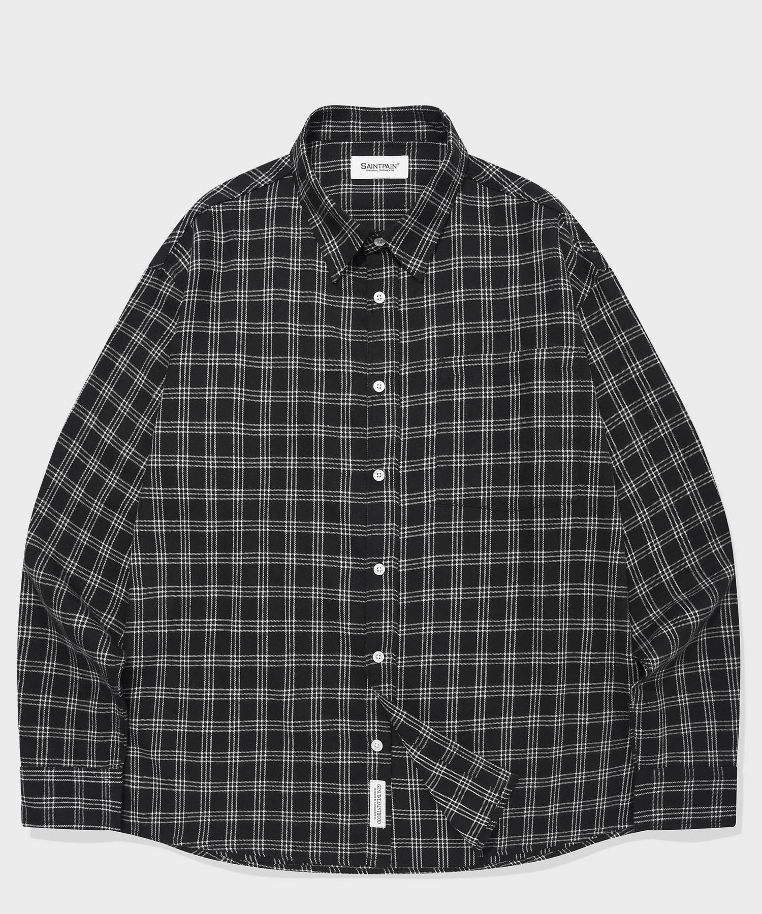 Saint Pain Sp Pocket Alternate Check Oversized Shirt Black Black/M