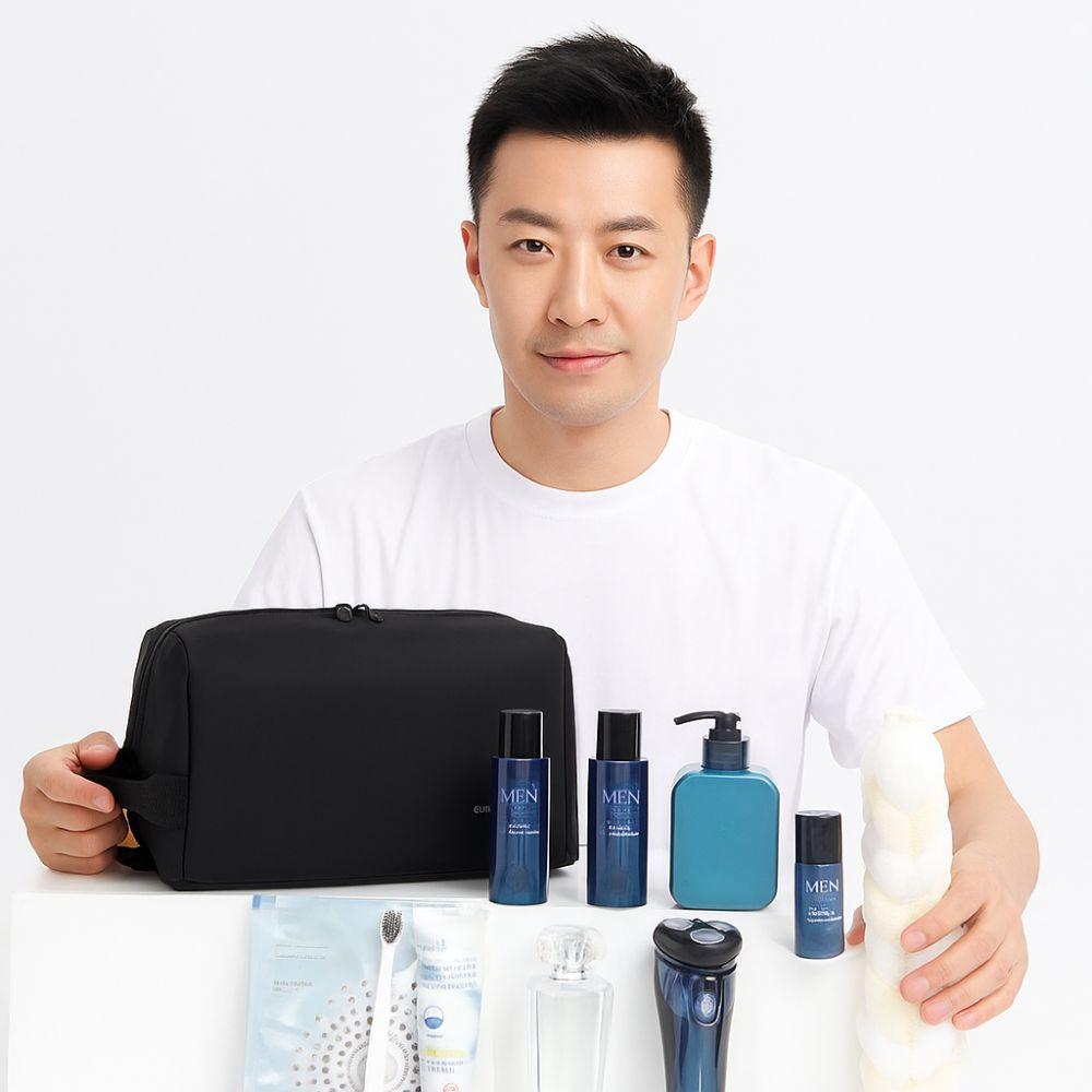 Large Capacity Man Cosmetic Bag Handheld Makeup Bag Portable PU Toiletry Bag  Travel