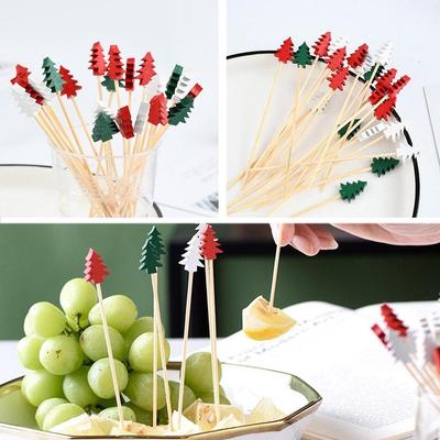 50 Pièces/ensemble Noël Bâtonnets à Fruits en Bambou Flocon de Neige Arbre de Noël Élan Brochettes en Bambou Jetables Fournitures Festives pour Dessert de Fête
