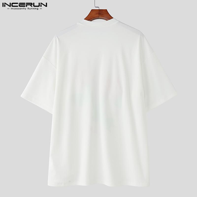 INCERUN Men Round Neck Short Sleeve 3D Print Stitching Casual Loose T-shirts