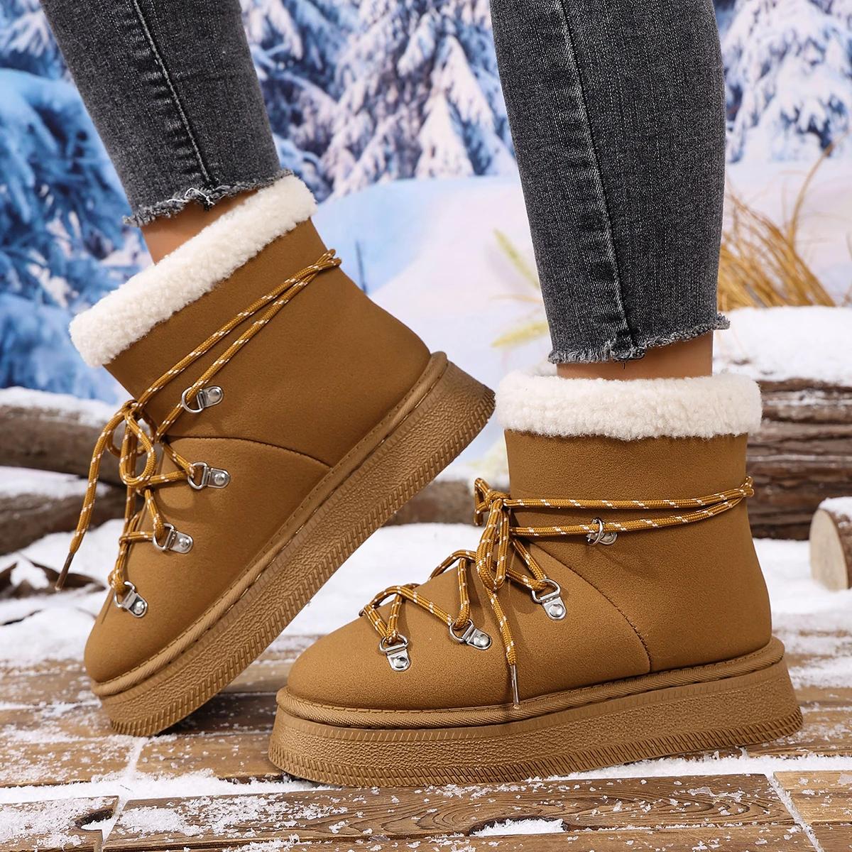 

Winter Comfortable Thick Soled Non Slip Women S Boots Fashionable New Round Toe Suede Sexy Lace Up Buckle Casual Snow Boots 42