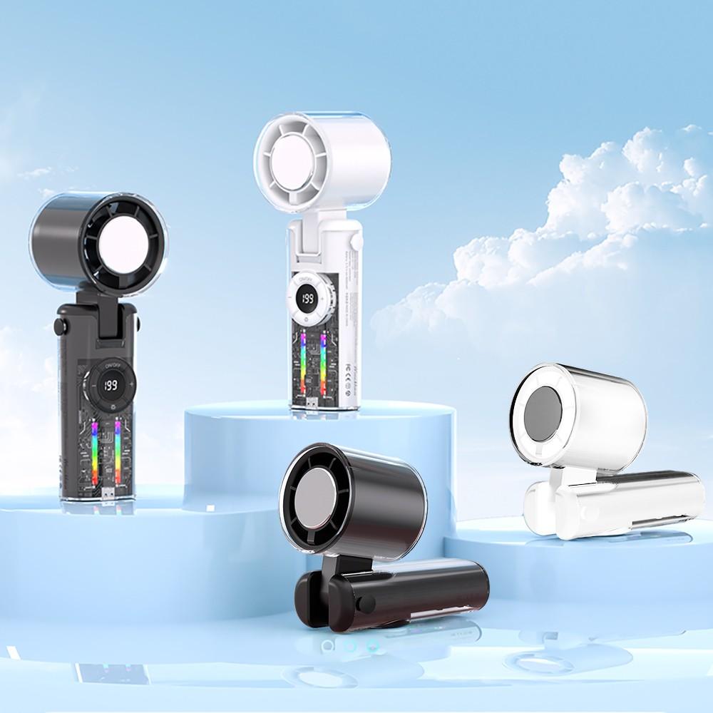 Mini Handheld Ice Compress Fan with Atmosphere Light 199 SpeedsUSB Rechargeable Turbo FanLED Light Display