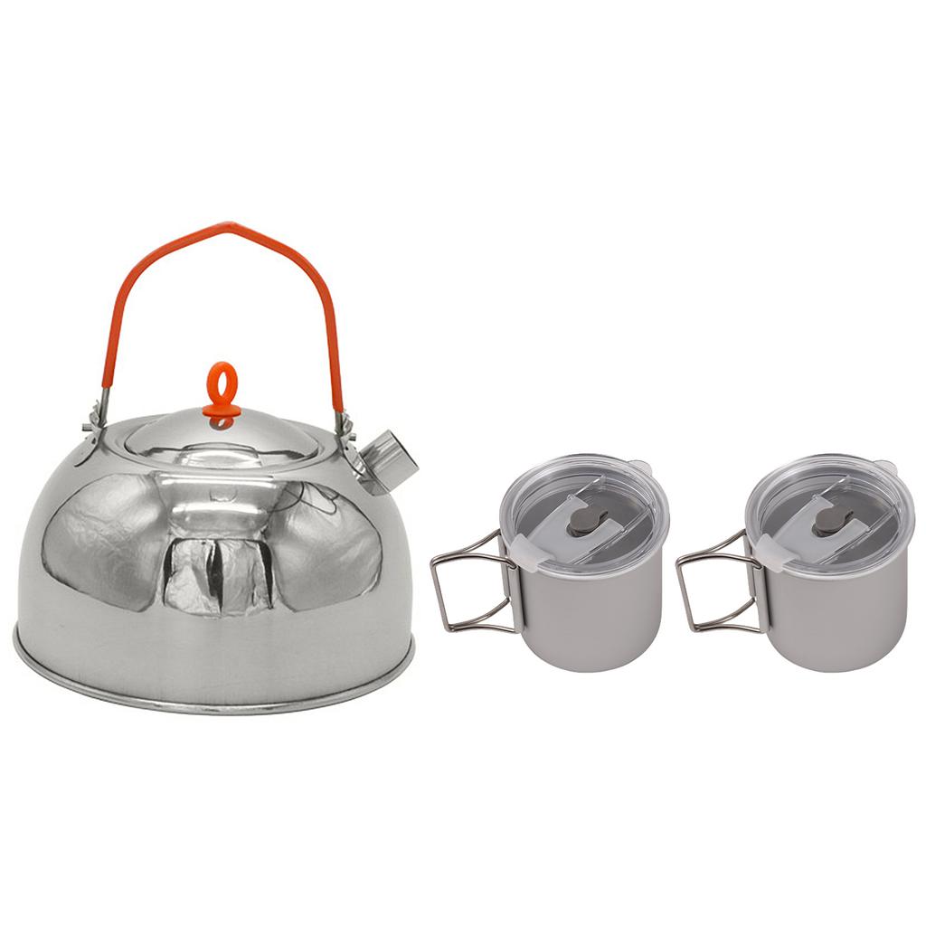 Camp Tea Kettle Stainless Steel Camping Kettle with 2*300ml Cups Anodized Aluminum for Outdoor